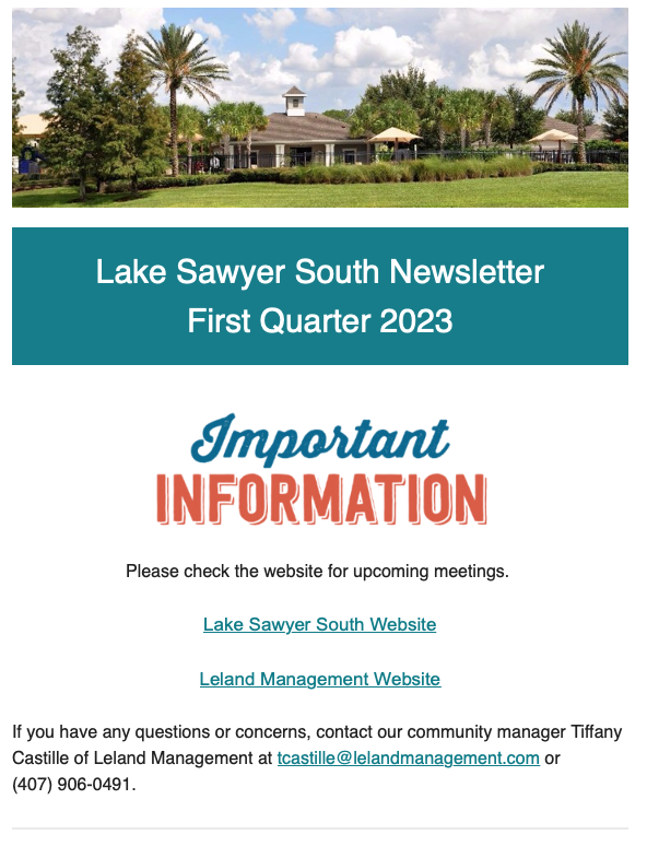 Lake Sawyer South Newsletter - Q1 2023